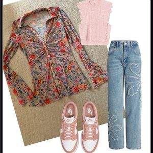 NWOT Natural Life Floral Sheer Long Sleeve Top M